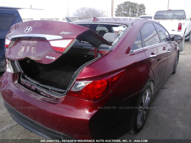 5NPEC4AB7EH813690 - 2014 HYUNDAI SONATA SE/LIMITED RED photo 4