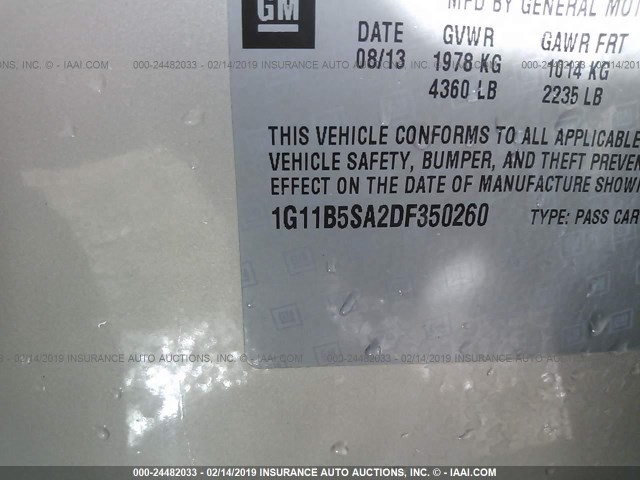 1G11B5SA2DF350260 - 2013 CHEVROLET MALIBU LS BEIGE photo 9