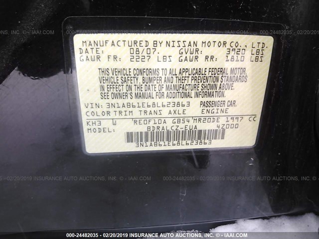 3N1AB61E68L623863 - 2008 NISSAN SENTRA 2.0/2.0S/2.0SL BLACK photo 9