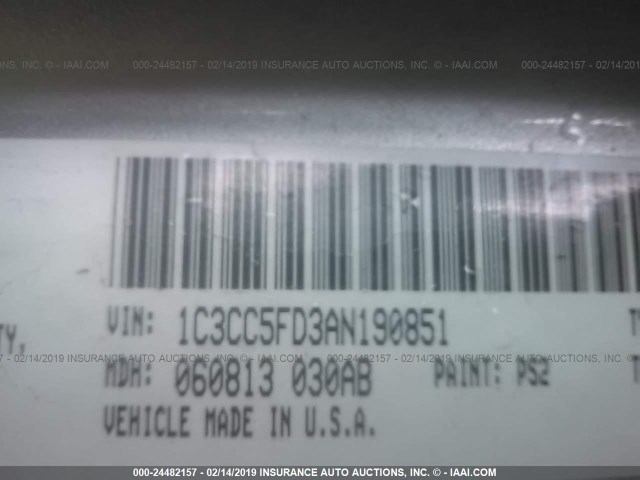 1C3CC5FD3AN190851 - 2010 CHRYSLER SEBRING LIMITED SILVER photo 9