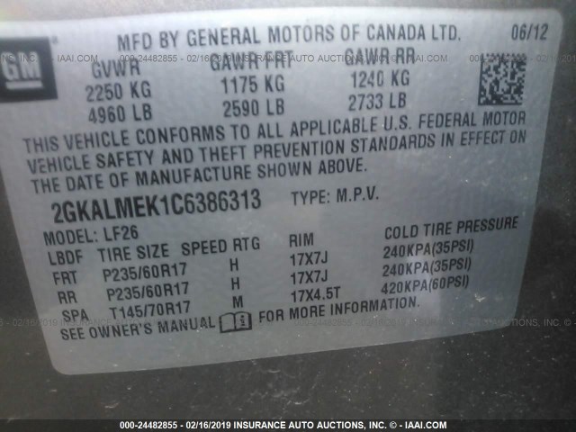 2GKALMEK1C6386313 - 2012 GMC TERRAIN SLE BROWN photo 9