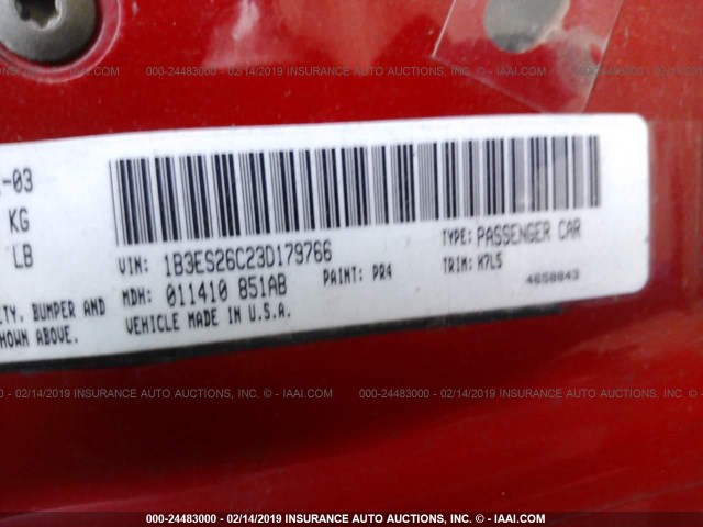 1B3ES26C23D179766 - 2003 DODGE NEON SE RED photo 9