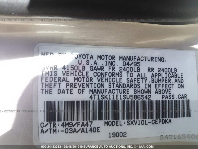 4T1SK11E1SU586542 - 1995 TOYOTA CAMRY DX TAN photo 9