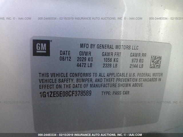 1G1ZE5E08CF378589 - 2012 CHEVROLET MALIBU LTZ SILVER photo 9