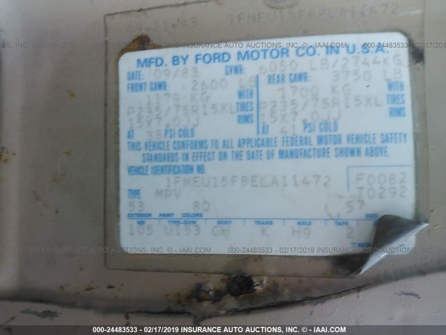 1FMEU15F8ELA11472 - 1984 FORD BRONCO U100 YELLOW photo 9