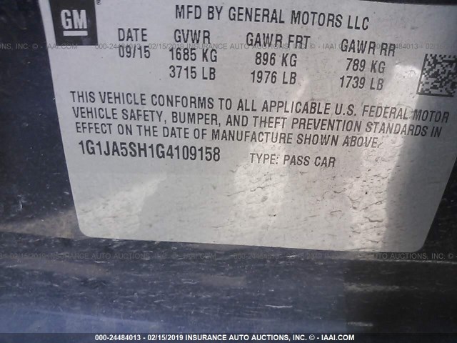 1G1JA5SH1G4109158 - 2016 CHEVROLET SONIC LS BLUE photo 9