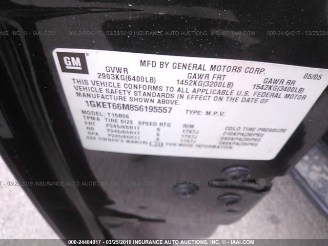 1GKET66M856195557 - 2005 GMC ENVOY DENALI XL GRAY photo 9