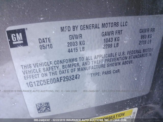 1G1ZC5E00AF293247 - 2010 CHEVROLET MALIBU 1LT 棕色 照片 9