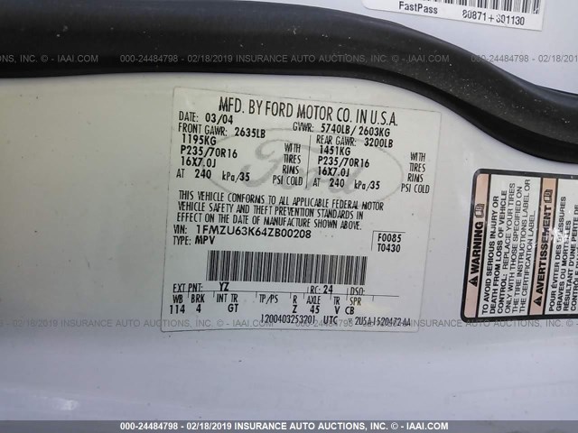 1FMZU63K64ZB00208 - 2004 FORD EXPLORER XLT/XLT SPORT/NBX Ağ foto 9