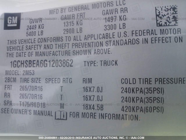 1GCHSBEA6G1203862 - 2016 CHEVROLET COLORADO WHITE photo 9