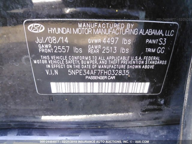 5NPE34AF7FH032835 - 2015 HYUNDAI SONATA SPORT/LIMITED BLACK photo 9