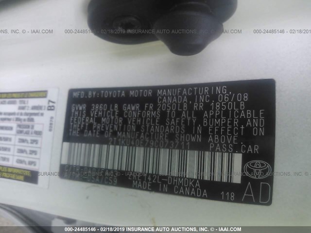 2T1KU40E79C073711 - 2009 TOYOTA COROLLA MATRIX  WHITE photo 9