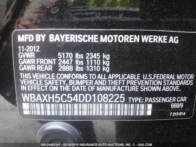 WBAXH5C54DD108225 - 2013 BMW 528 XI BLACK photo 9