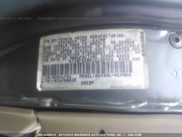 4T1BF28B01U138443 - 2001 TOYOTA AVALON XL/XLS BLUE photo 9