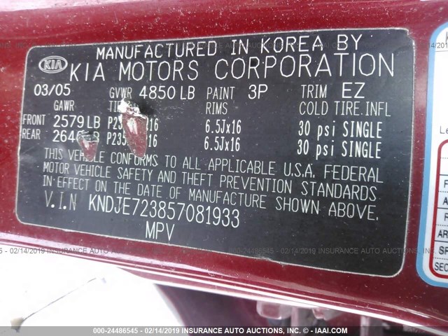 KNDJE723857081933 - 2005 KIA NEW SPORTAGE  RED photo 9