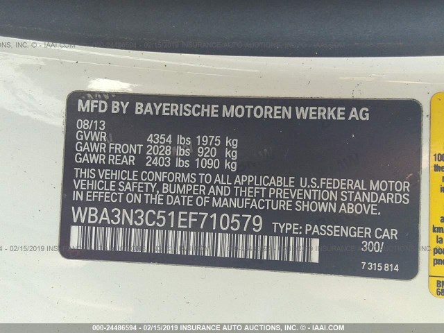 WBA3N3C51EF710579 - 2014 BMW 428 I WHITE photo 9