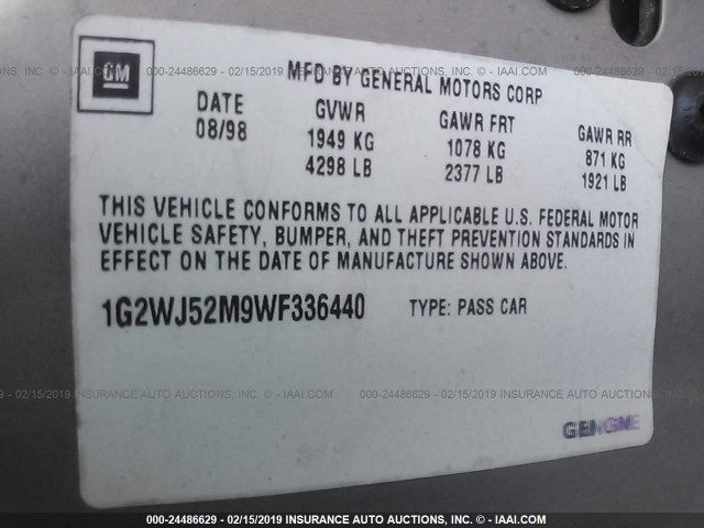 1G2WJ52M9WF336440 - 1998 PONTIAC GRAND PRIX SE 银色 照片 9
