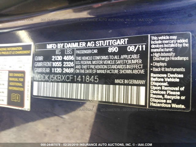 WDDKJ5KBXCF141845 - 2012 MERCEDES-BENZ E 350 BLUE photo 9