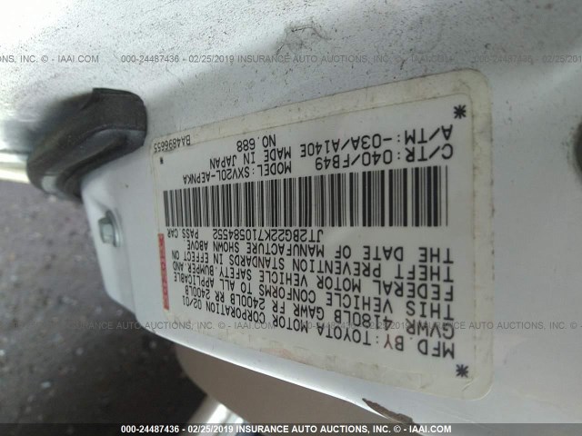 JT2BG22K710584552 - 2001 TOYOTA CAMRY CE/LE/XLE WHITE photo 9