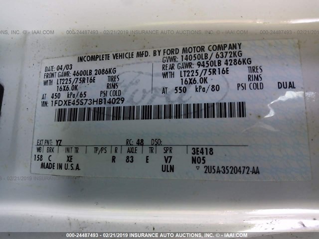 1FDXE45S73HB14029 - 2003 FORD MAJESTIC MOTOR HOME  WHITE photo 9