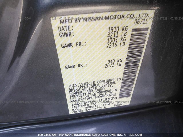 1N4AL3AP8FC468824 - 2015 NISSAN ALTIMA 2.5/S/SV/SL GRAY photo 9