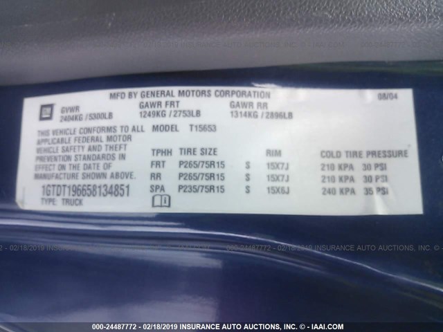 1GTDT196658134851 - 2005 GMC CANYON BLUE photo 9