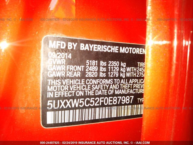5UXXW5C52F0E87987 - 2015 BMW X4 XDRIVE35I RED photo 9