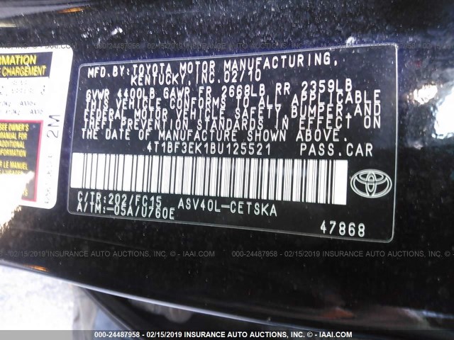 4T1BF3EK1BU125521 - 2011 TOYOTA CAMRY SE/LE/XLE BLACK photo 9