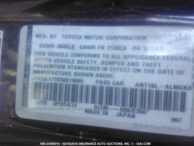 JTKDE177X50019005 - 2005 TOYOTA SCION TC იასამნისფერი ფოტო 9