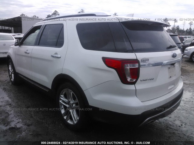 1FM5K7FH8HGA14653 - 2017 FORD EXPLORER LIMITED WHITE photo 3