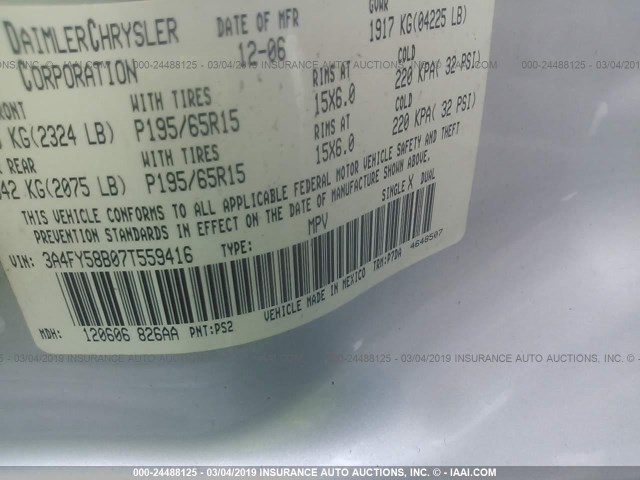 3A4FY58B07T559416 - 2007 CHRYSLER PT CRUISER TOURING SILVER photo 9