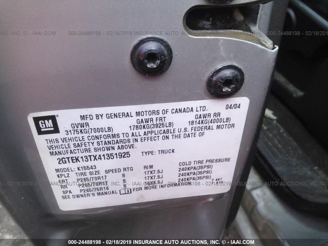 2GTEK13TX41351925 - 2004 GMC NEW SIERRA K1500 银色 照片 9