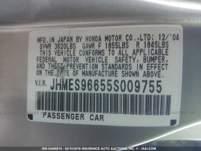 JHMES96655S009755 - 2005 HONDA CIVIC HYBRID BROWN photo 9