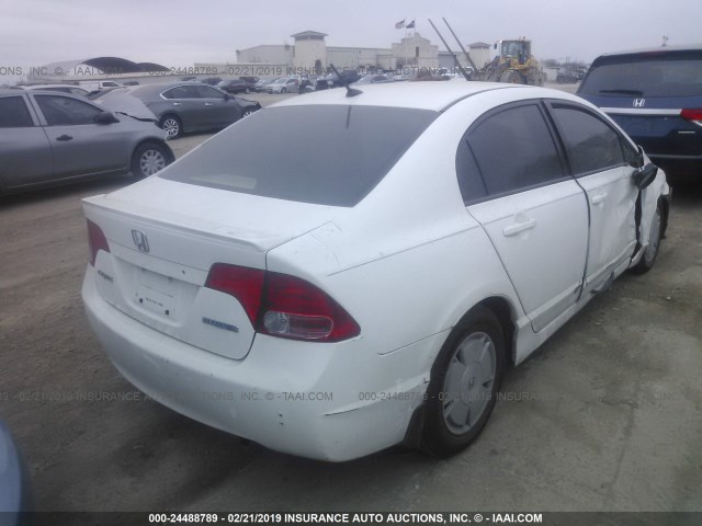 JHMFA36297S022917 - 2007 HONDA CIVIC HYBRID WHITE photo 4