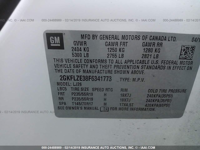 2GKFLZE38F6341773 - 2015 GMC TERRAIN DENALI Ağ foto 9