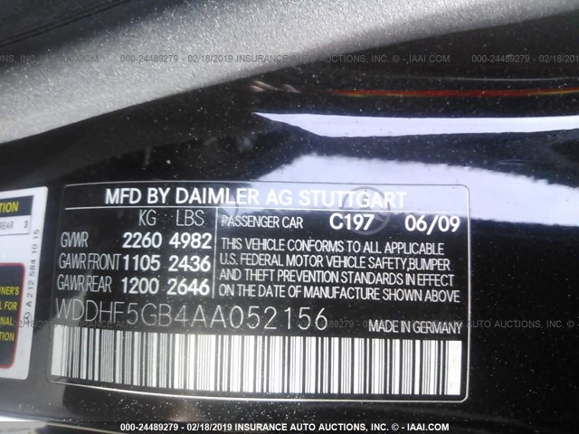 WDDHF5GB4AA052156 - 2010 MERCEDES-BENZ E 350 BLACK photo 9