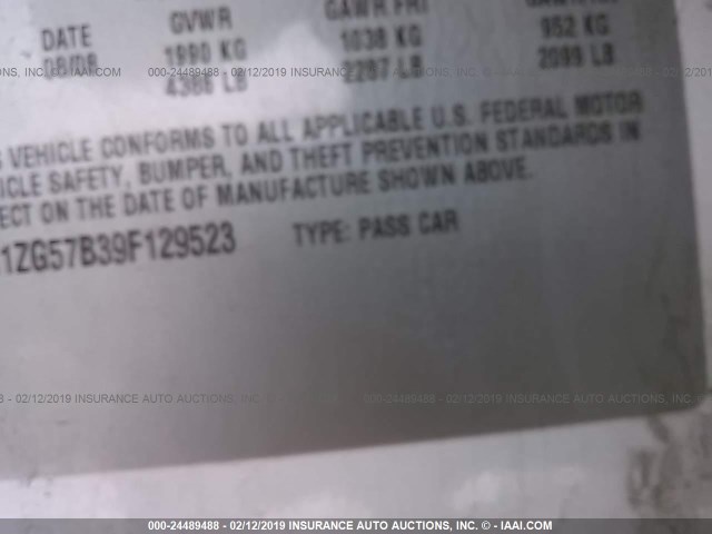 1G1ZG57B39F129523 - 2009 CHEVROLET MALIBU LS WHITE photo 9