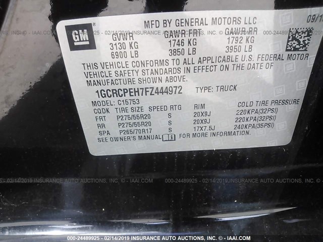 1GCRCPEH7FZ444972 - 2015 CHEVROLET SILVERADO BLACK photo 9