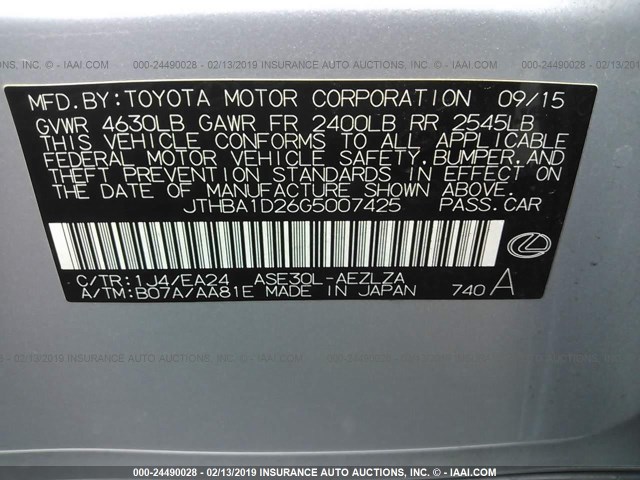 JTHBA1D26G5007425 - 2016 LEXUS IS 200T SILVER photo 9