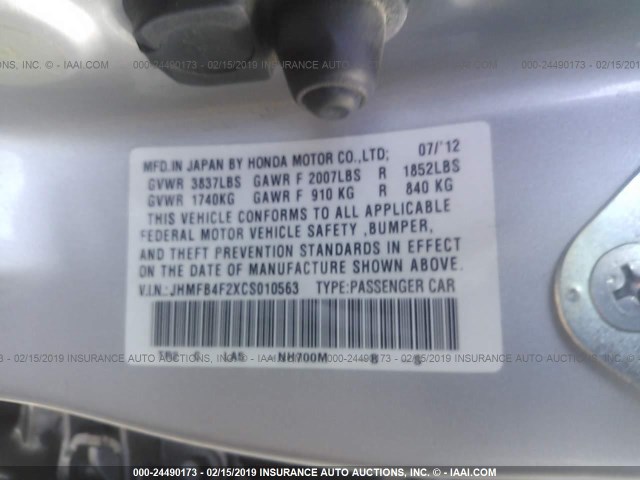 JHMFB4F2XCS010563 - 2012 HONDA CIVIC HYBRID SILVER photo 9