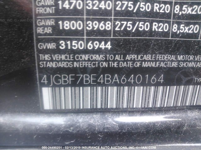 4JGBF7BE4BA640164 - 2011 MERCEDES-BENZ GL 450 4MATIC BLACK photo 9