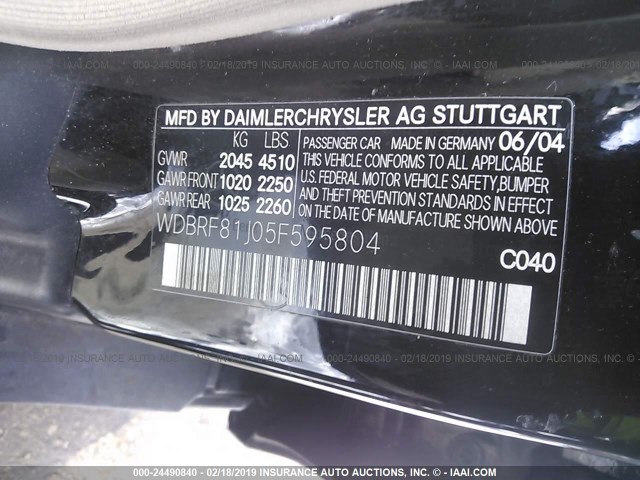 WDBRF81J05F595804 - 2005 MERCEDES-BENZ C 240 4MATIC BLACK photo 9