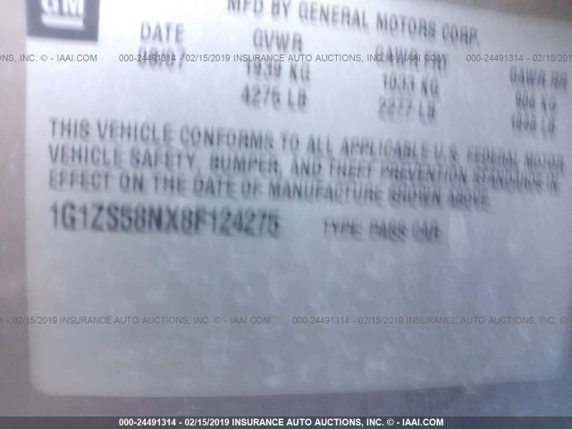 1G1ZS58NX8F124275 - 2008 CHEVROLET MALIBU LS Dark Brown photo 9