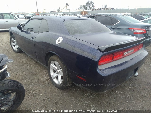 2C3CDYAG3EH208327 - 2014 DODGE CHALLENGER SXT BLUE photo 3