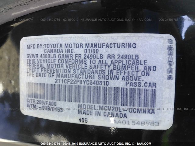 2T1CF22P8YC340810 - 2000 TOYOTA CAMRY SOLARA SE/SLE BLACK photo 9