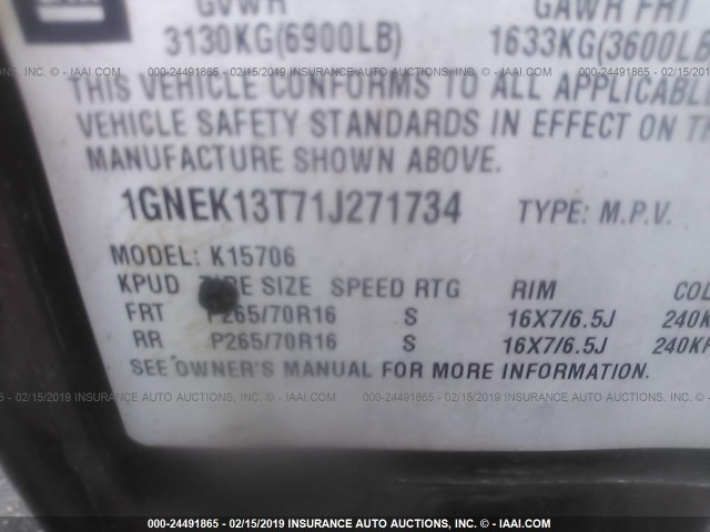 1GNEK13T71J271734 - 2001 CHEVROLET TAHOE K1500 RED photo 9