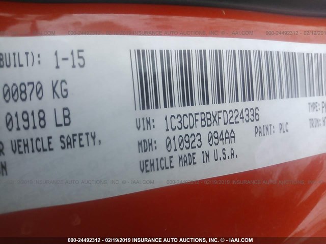 1C3CDFBBXFD224336 - 2015 DODGE DART ORANGE photo 9