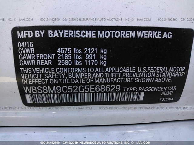 WBS8M9C52G5E68629 - 2016 BMW M3 WHITE photo 9