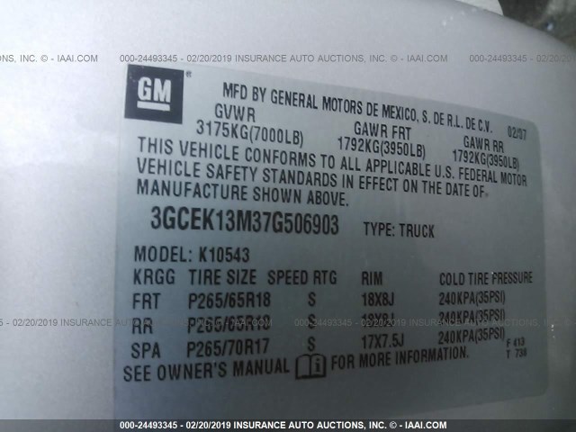 3GCEK13M37G506903 - 2007 CHEVROLET SILVERADO K1500 CREW CAB Champagne photo 9