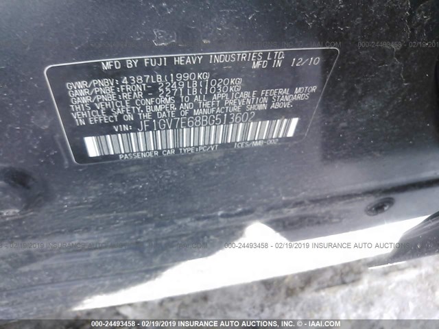 JF1GV7E68BG513602 - 2011 SUBARU IMPREZA WRX GRAY photo 9